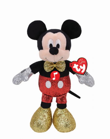 Jocuri si articole copii - Plus Ty 25cm Beanie Babies Disney Mickey cu Sclipici și Sunete