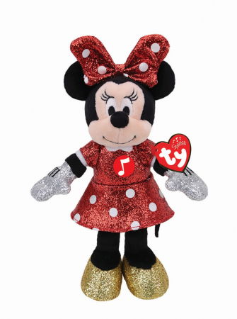 Jocuri si articole copii - Plus Ty 25cm Beanie Babies Disney Minnie cu Sclipici și Sunete