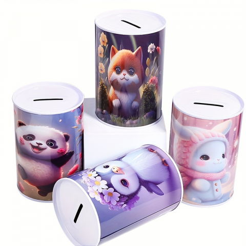 Jocuri si articole copii - Pusculita metalica cu imprimeu animalute pentru monede,diverse modele, 8x10 cm