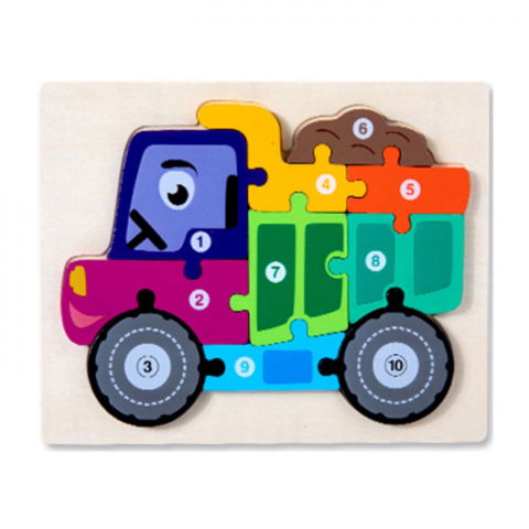 Jocuri si articole copii - Puzzle incastru din lemn, model camion cu numere,22x17.5 cm