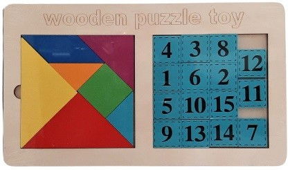 Jocuri si articole copii - Puzzle lemn educativ numere si tangram,30x17.4x0.8cm
