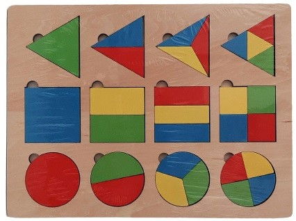 Jocuri si articole copii - Puzzle lemn educativ, figuri geometrice colorate,30x22.5x0.7cm