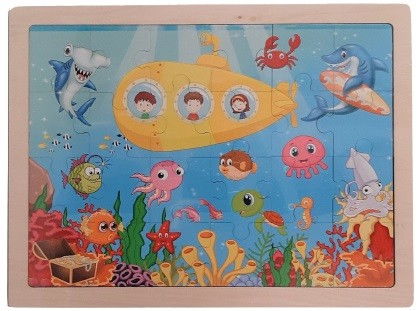 Jocuri si articole copii - Puzzle lemn,submarin si vietati marine,24 piese ,+3 ani