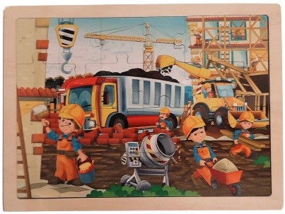 Jocuri si articole copii - Puzzle lemn,santier si betoniera,multicolor, 24 piese,+3 ani