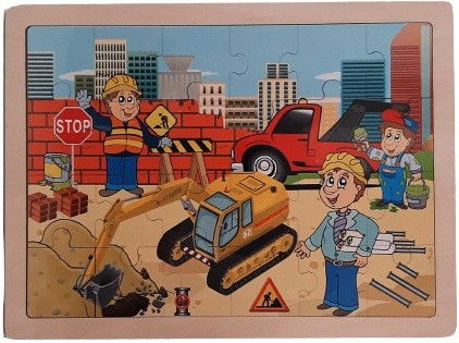 Jocuri si articole copii - Puzzle lemn,santier si excavator,multicolor,24 piese,+3 ani