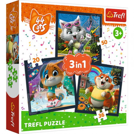 Jocuri si articole copii - Puzzle Trefl 3in1 44 Cats Pisicile Drăgălașe 