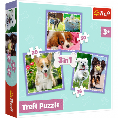 Jocuri si articole copii - Puzzle Trefl 3in1 Cățelușii Adorabili 