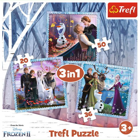 Jocuri si articole copii - Puzzle Trefl 3 în 1 Frozen 2, Regatul de Gheață 