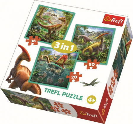 Jocuri si articole copii - Puzzle Trefl 3in1 Lumea Extraordinară a Dinozaurilor