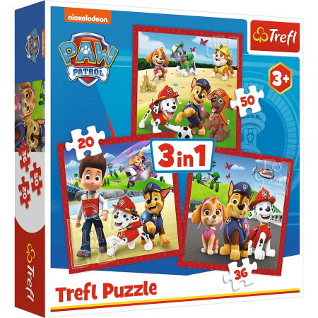 Jocuri si articole copii - Puzzle Trefl 3in1 Patrula Cățelușilor Cățelușii Fericiți 