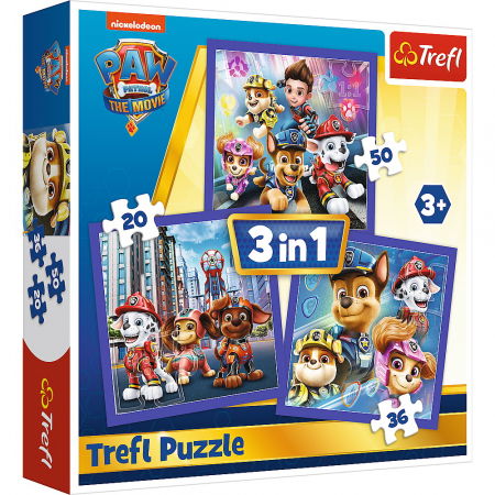 Jocuri si articole copii - Puzzle Trefl 3in1 Patrula Cățelușilor Gata de Acțiune 