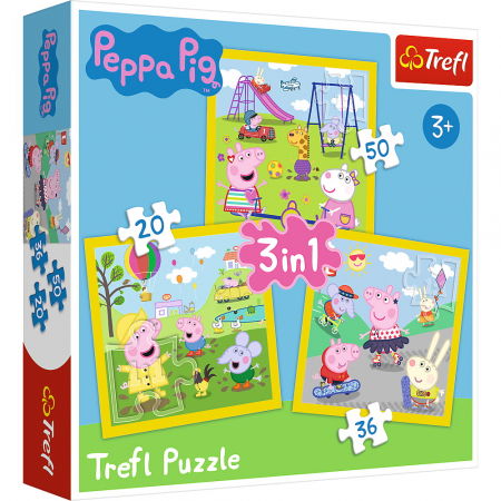Jocuri si articole copii - Puzzle Trefl 3 în 1 Peppa Pig, O Zi Aniversară 