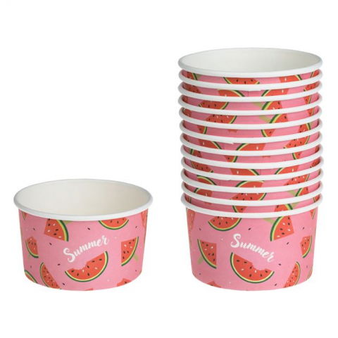 Vesela pentru petrecere - Set 12 pahare pentru inghetata,carton,imprimeu felie de pepene,240 ml