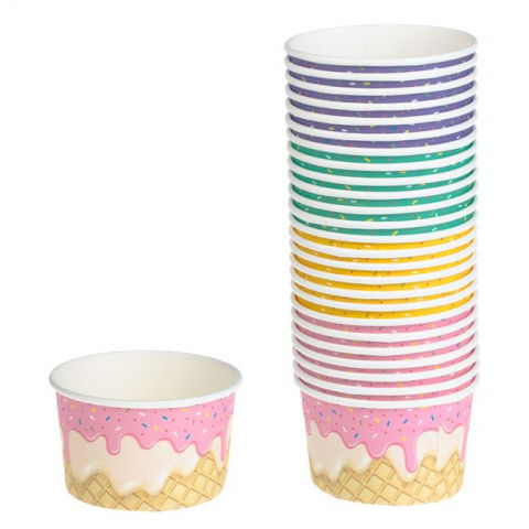 Vesela pentru petrecere - Set 25 pahare colorate pentru inghetata,carton,150ml