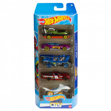 Jocuri si articole copii - Set 5 Mașini Hot Wheels City 