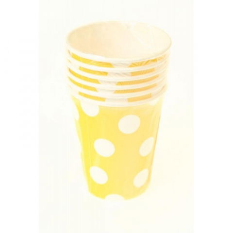 Vesela pentru petrecere - Descoperă Setul de 6 Pahare GoDan Party - Buline Albe, 270 ml, Carton, Galben