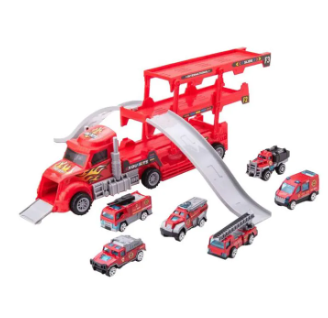 Jocuri si articole copii - Set Camion de pompieri cu rampa si 6 masinute