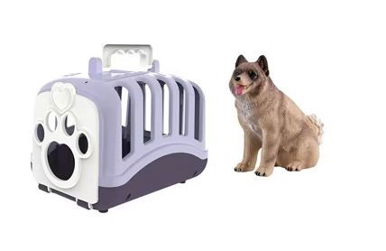 Jocuri si articole copii - Set de joaca Gentuta mov portabila cu catelus si accesorii de ingrijire, plastic,12 piese