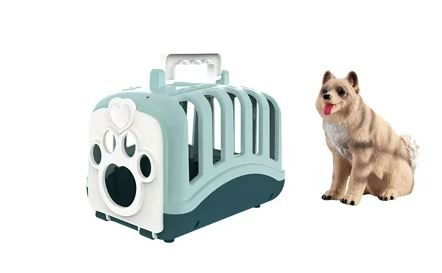 Jocuri si articole copii - Set de joaca Gentuta verde portabila cu catelus si accesorii de ingrijire, plastic,12 piese