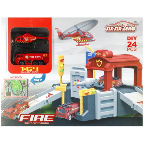 Jocuri si articole copii - Set de joaca parcare Pompieri cu plansa traseu din plastic inclusa,+3 ani