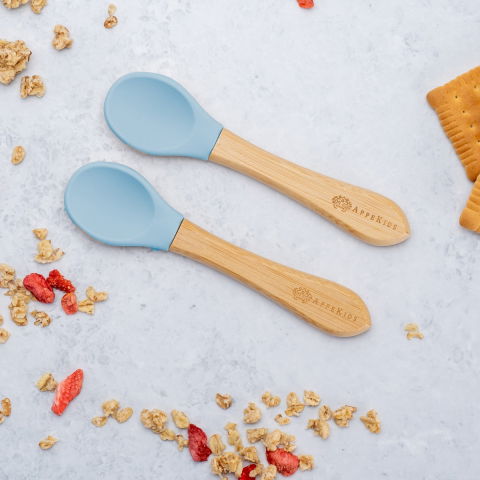 Jocuri si articole copii - Set Lingurite din bambus, AppeKids - Aqua Blue
