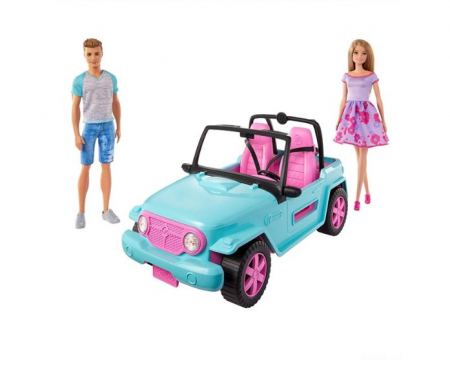 Jocuri si articole copii - Set Papusa Barbie si Ken pleaca in vacanta cu masina Jeep decapotabila