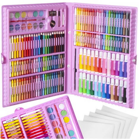 Jocuri si articole copii - Set pictura si desen cu 168 piese in cutie tip servieta din plastic, roz