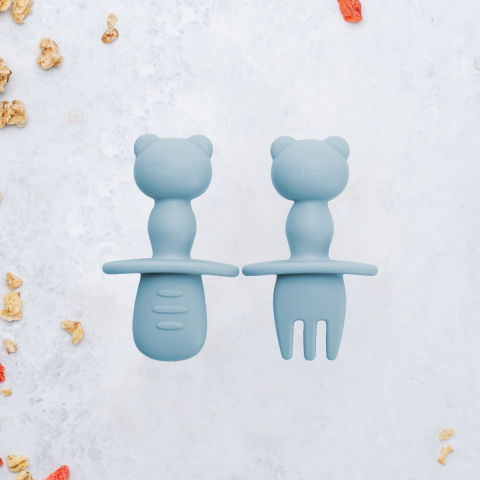 Jocuri si articole copii - Set Tacamuri din silicon, AppeKids, The Little Bear - Aqua Blue