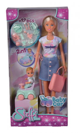 Papusi & accesorii - Steffi Love Păpușa Steffi cu Mașinuța Preambulător și Bebe