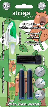 Stilou Strigo cu Cerneală care se Șterge + 2 Rezerve + Dispozitiv Curățare Penița, Capybara Verde