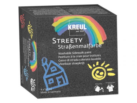 Jocuri si articole copii - Vopsea creta lichida pentru asfalt Streety Sidewalk Kreul, set 4 x 120 ml