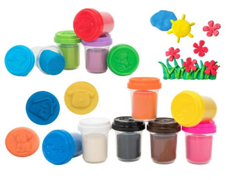 Játékok 0-12 hónaposoknak - Autobuz scolar cu plastilina 12 x 45 g, pentru copii, diverse culori cu forme de animale