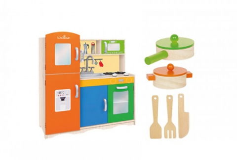 Első fogalmak játékok - Bucatarie Globo pentru copii din lemn cu accesorii 80 X 30.5 X 85 cm