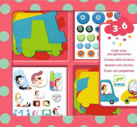 Szerepjátékok - Djeco-Colaje-masini-Set-stimulare-indemanare-si-creativitate