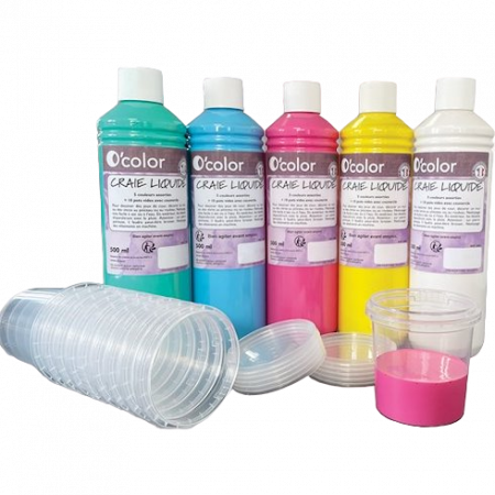 Kreativitást fejlesztő játékok - OColor-Creta lichida pentru asfalt 5 x 500 ml si 10 recipiente pentru pictura