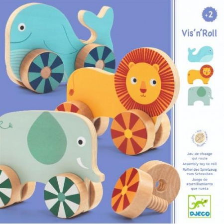Játékok 1-3 éveseknek - Djeco-Animalute-pe-roti-Vis-n-roll