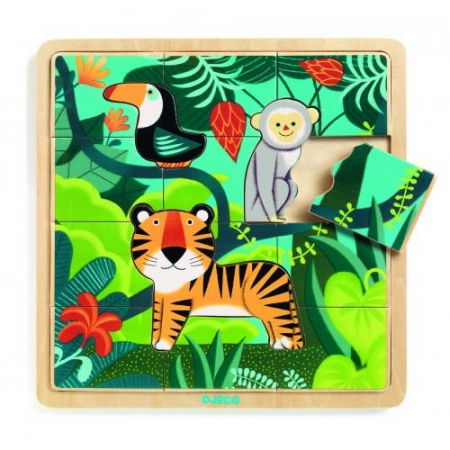 Kirakós játékok - Djeco-Puzzle-incastru-de-lemn-Jungla-animalelor