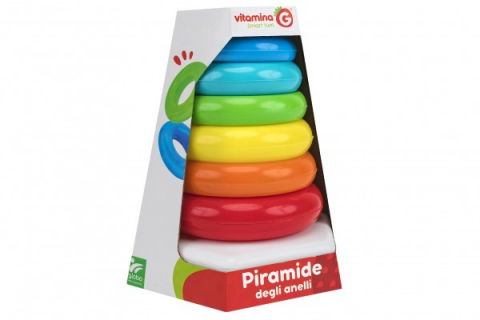 Játékok 0-12 hónaposoknak - Jucarie bebe Piramida Turn cu 6 inele Globo Vitamina G multicolore