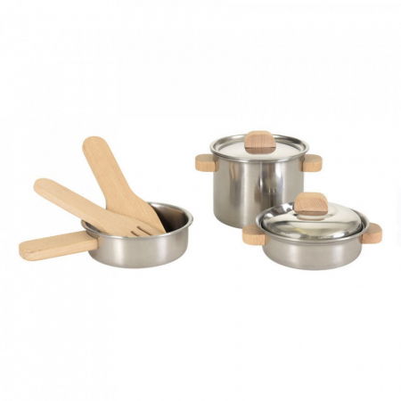 Mesemondás - Egmont Toys-Jucarie Montessori Set de vase de inox cu manere din lemn, Egmont Toys