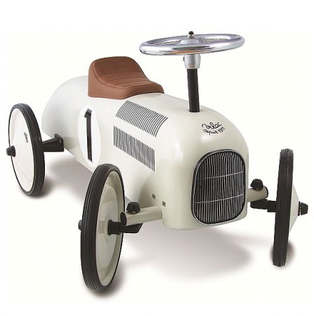 Keresztelő ajándékok - Pachet Masina Metal alba cu design retro si masinuta in miniatura din lemn