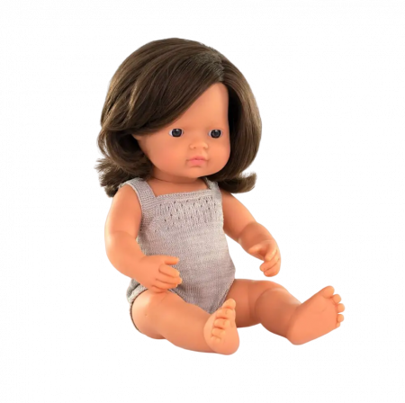 Mesemondás - Miniland-Papusa 38 cm, fetita europeana, imbracata in salopeta tricotata