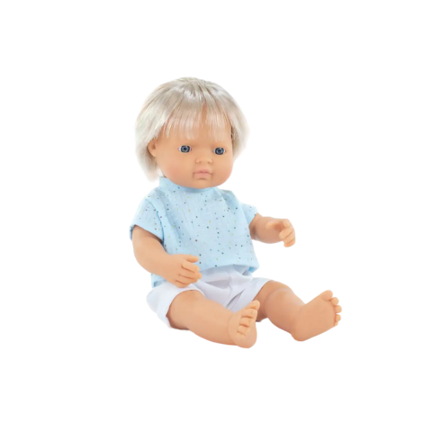 Játékok 0-12 hónaposoknak - Papusa baiat caucazian blond 38 cm cu tricoul bleu, corp parfumat, colectia My Friends and Me