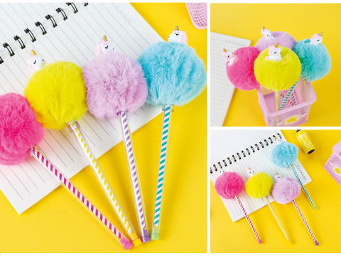 Iskolai felszerelések - iTotal-Pix cu gel si bila, cu pom-pom, unicorn