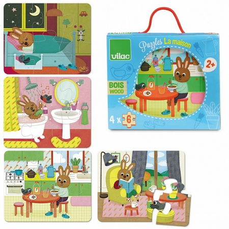 Első születésnapi ajándékok - Vilac-Casa Iepurasilor - Set 24 piese cu 4 scenarii puzzle