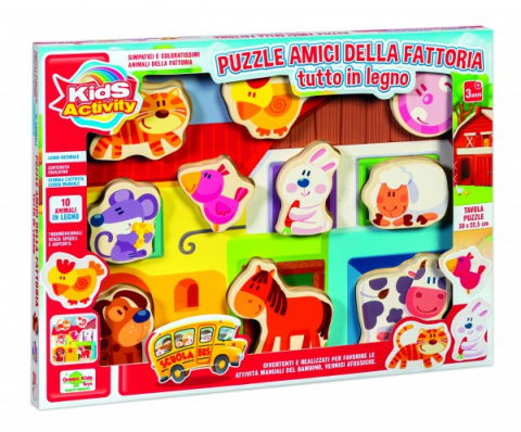 Oktató játékok - Puzzle lemn RS Toys cu animale domestice in relief