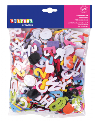 Jucarii Creativitate - PLAYBOX-Set 500 de litere colorate adezive din fetru, creatie, gradinita si scoala