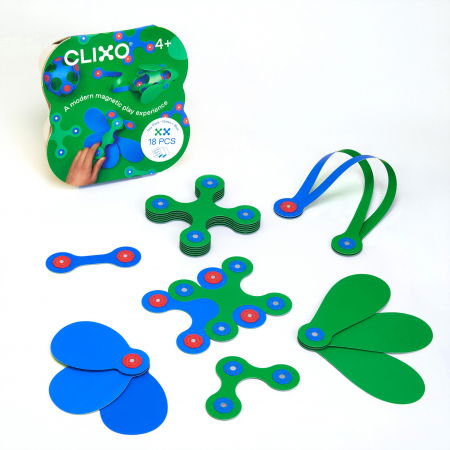 Építő készletek - Clicstoys-Set Clixo de construit cu magnet, Itsy pack Blue-Green 18