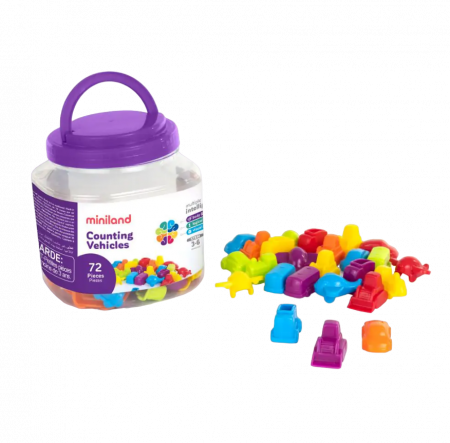 Memóriajátékok - Miniland-Set de 72 masinute pentru numarat si sortat