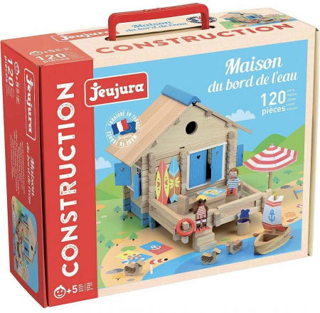 Ajándékok gyerekeknek - Jeu-Jura-Set-de-constructie-din-lemn-Casuta-la-Plaja-120-Piese