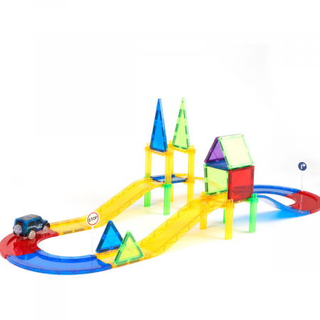 Ajándékok 2 éves gyerekeknek - Magplayer Set de constructie magnetic 3D - Circuit masinute 45 piese 